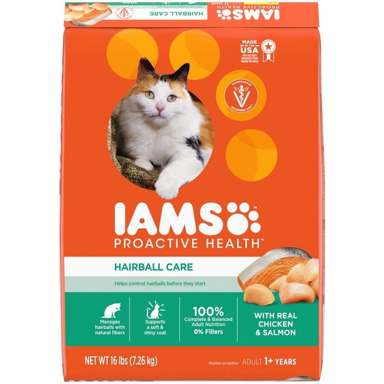 IAMS Proactive Health Cat Food Hairball Care Adult 16 lb. Bag Chicken Salmon