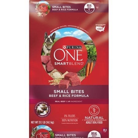 Purina One Dog Food Smart Blend Small Bites 31.1 lb. Bag Beef Rice