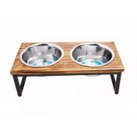 Indipets Pet Dinner Dish Double 1 pt. Wood/Metal