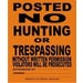 Sign No Hunting 8 in. x 11 in.