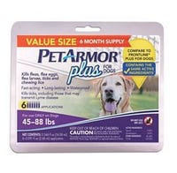 PetArmor Plus Dog Flea and Tick Treatment Squeeze On 6 Count 45 lb. - 88 lb. Dog