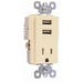 Pass & Seymour USB Charger Outlet Dual USB Port 15 Amp Light Almond