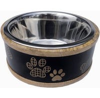 Indipets Dog Bowl Paw Print 1 pint Black Wood Ring