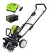 Greenworks Brushless Cultivator/Tiller with Battery 10 in. Cordless Electric 80V/2.0 Ah 2800302