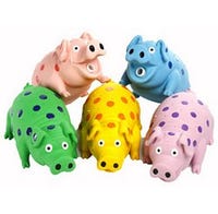 Multipet Squeaky Dog Toy Polka Dotted Pig Assorted Colors Latex Plush Filled