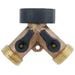 Green Thumb Connector 2 Way Brass fits Hose to Faucet