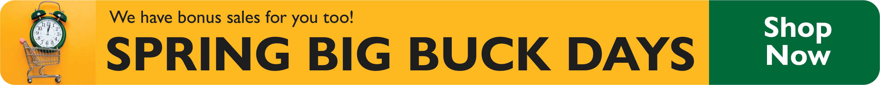 We have bonus sales for you too! Spring Big Buck Days. Shop Now.