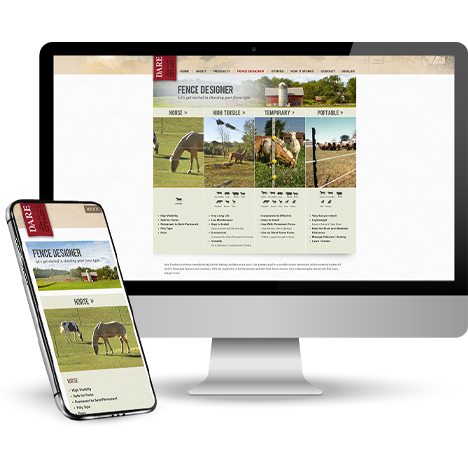 Dare fence designer webpage displayed on a computer and phone